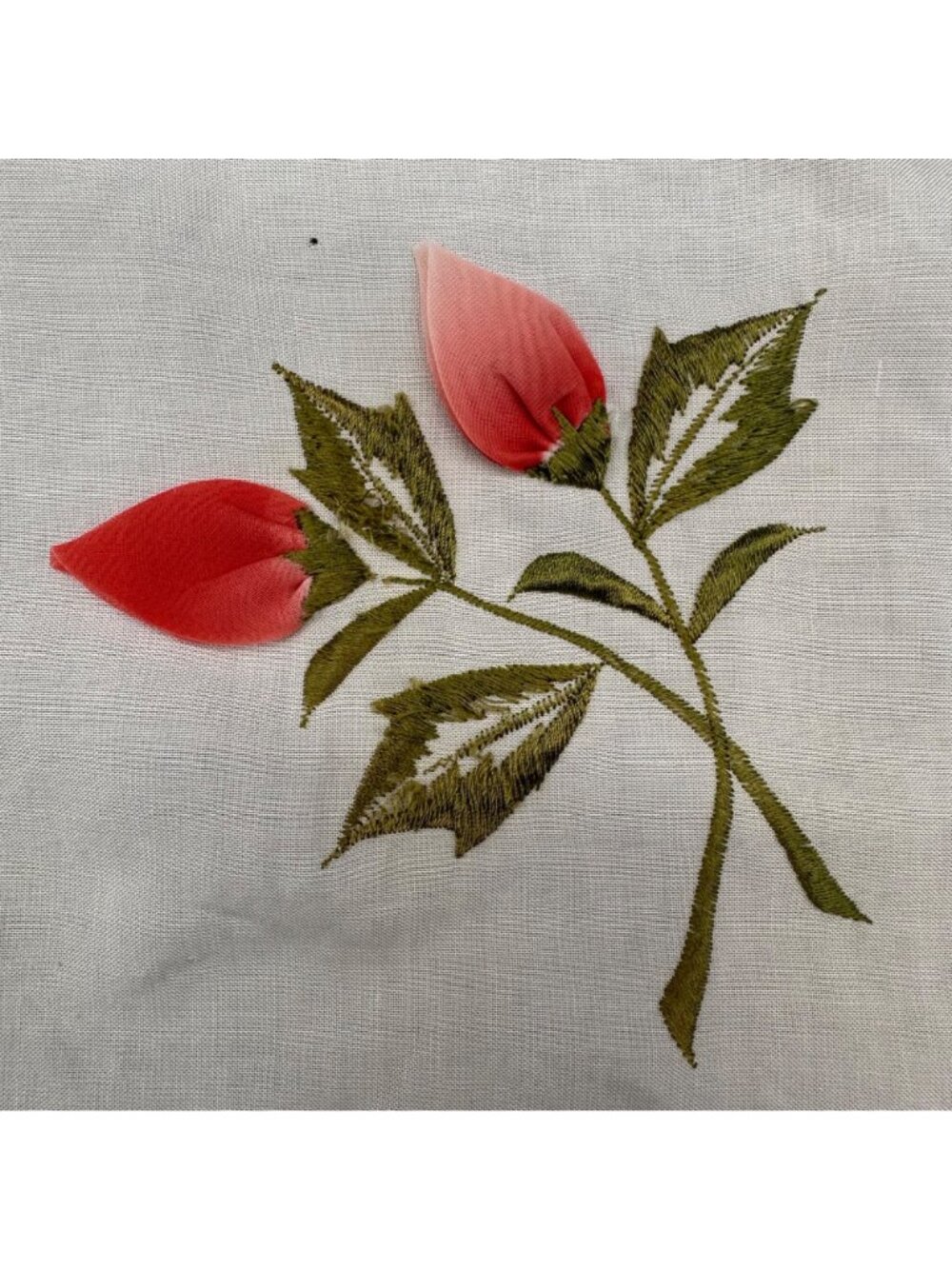 Vintage Rose Scallop Curtain Panels Japan Floral Embroidery Red Pink Melon READ - Picture 4 of 15